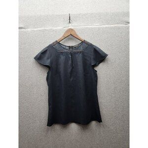 Ann Taylor Womens Navy Lace Yoke Flutter Sleeve Top Size 4